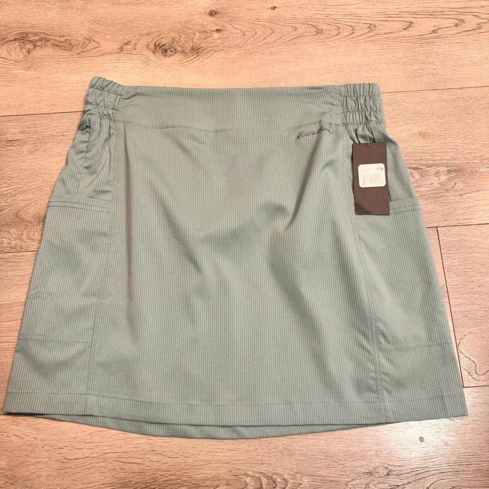 NWT Eddie Bauer Twin‎ River Skirt Pinstripe Stretch Pockets Size L Large Green